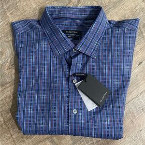 . Bugatchi. Dress Shirt Luxury Button Down Midnight Blue Shaped Fit XXL NWT
